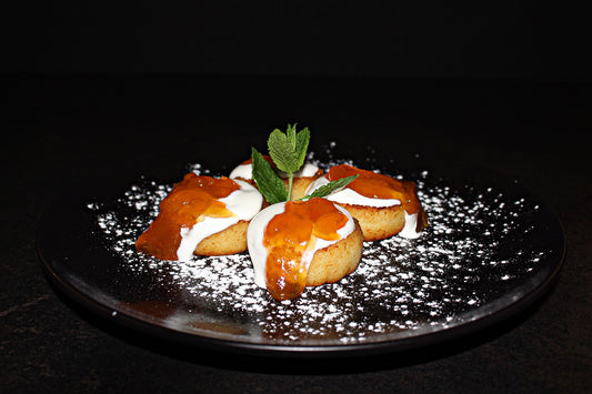 Cottage cheese scones with apricot jam and sour cream