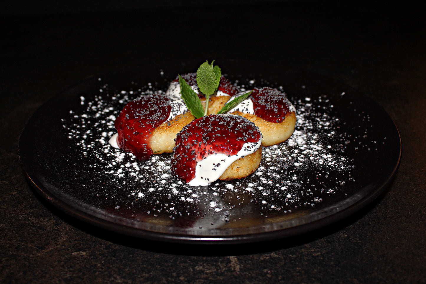 Cottage cheese scones with raspberry jam, poppy seeds and sour cream