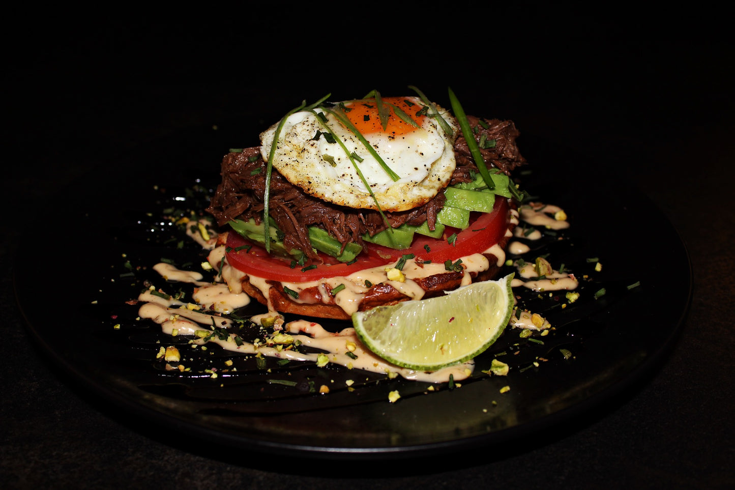 Brioche breakfast with pulled beef